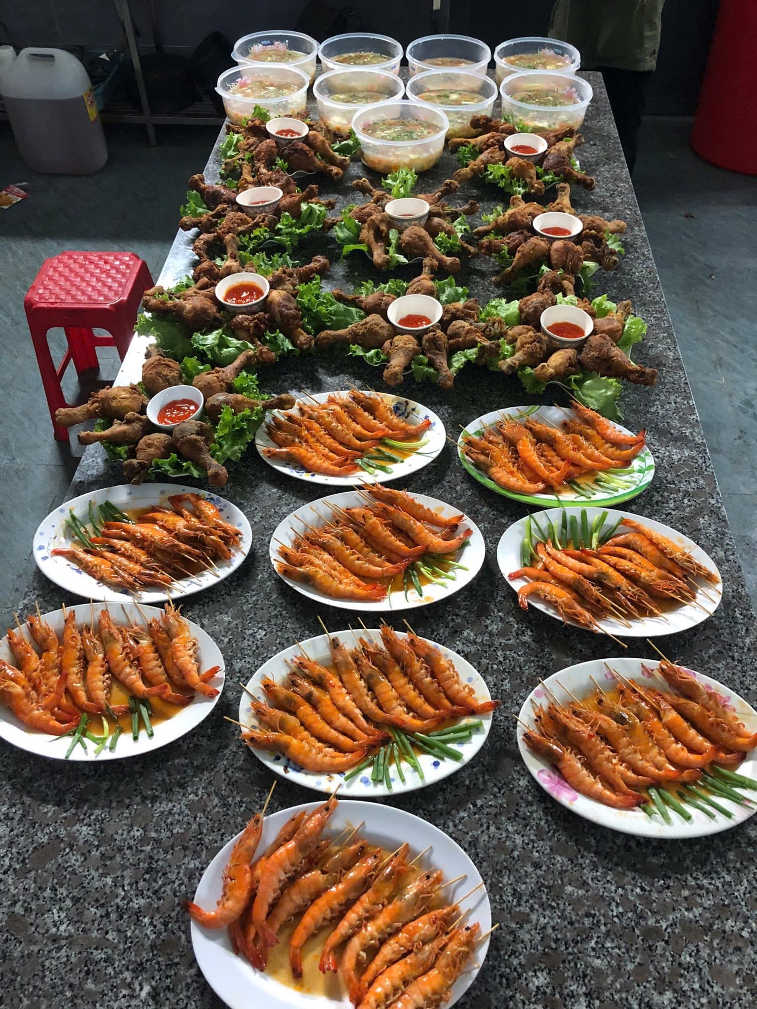 Plates of food prepared for the children's Christmas meal